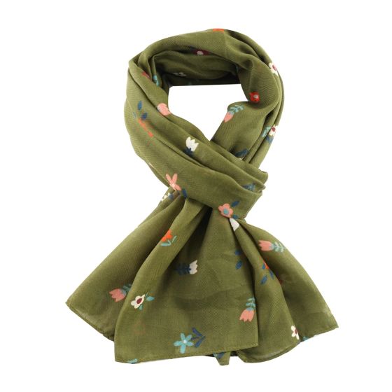 Ditsy Flowers scarf- olive