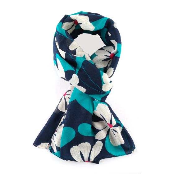Bold Blooms Scarf - Navy